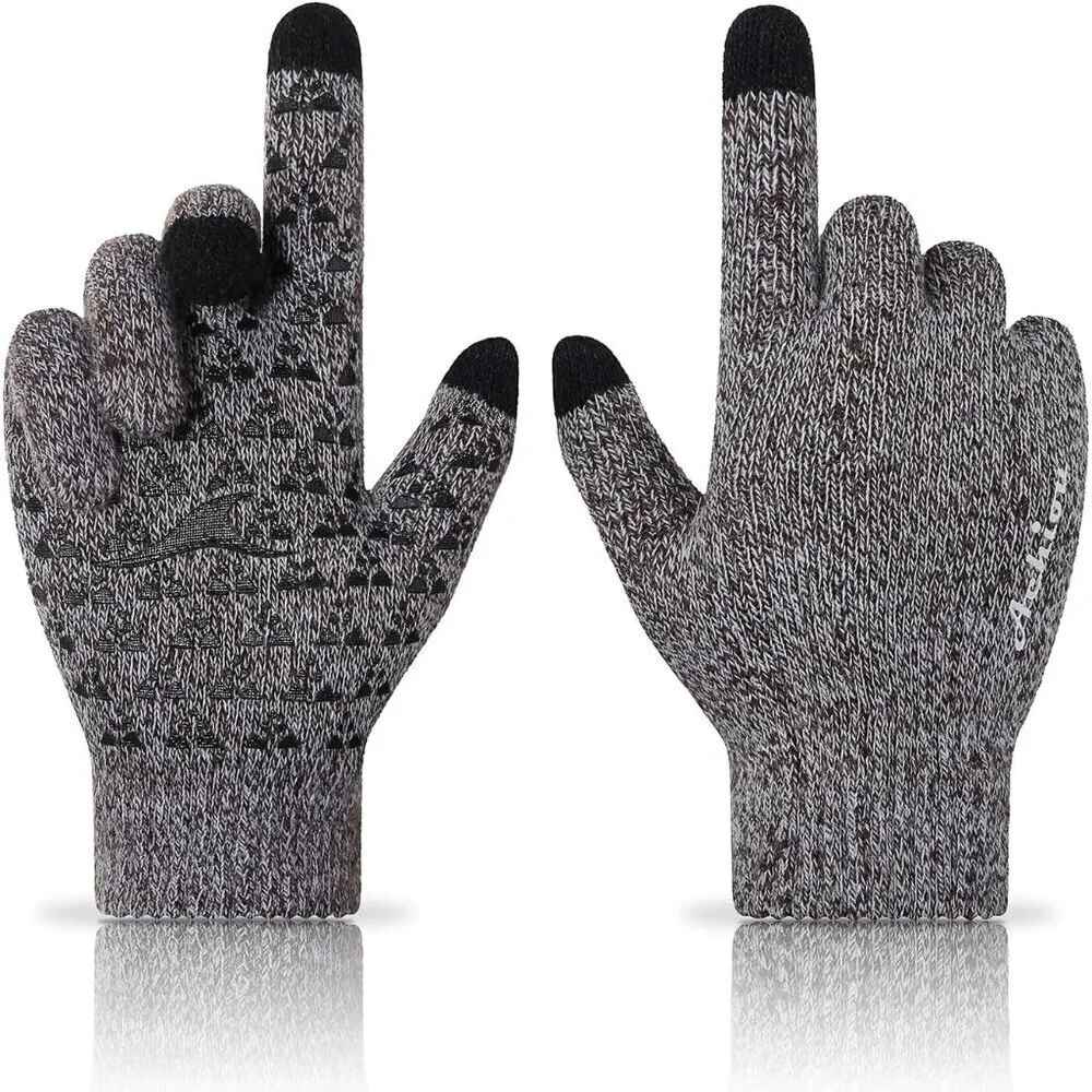 Women's Coffee White Upgraded Touch Screen Thermal Soft Knit Lining Winter Glove